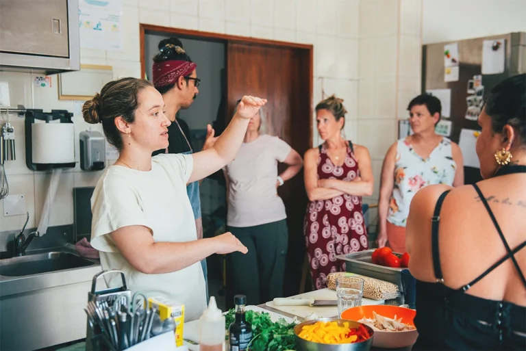 Group cooking class in a kitchen